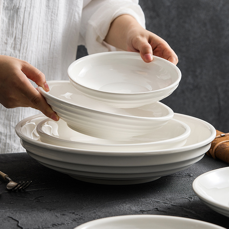 Bát phở bát canh trắng bát đựng cá bắp cải muối gia dụng bát lớn nhẹ sang trọng cao cấp bát đĩa món cá đĩa gốm sứ bộ đồ ăn