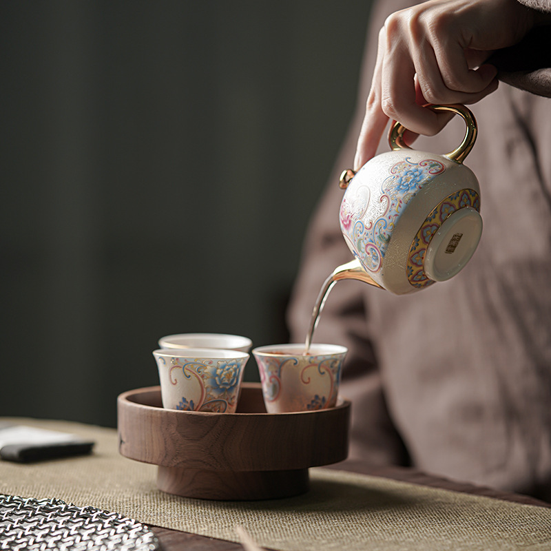 Ấm trà cổ tử thủ công tráng men, ấm trà nhỏ gia dụng, ấm trà phong cách Trung Quốc gốm sứ, 1 ấm 2 cốc