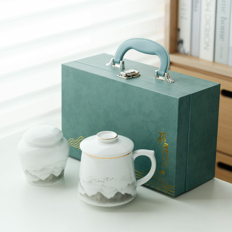 Cốc sứ ngọc bích mỡ cừu, tách trà, tách trà, tách trà, tách trà, tách văn phòng, hộp quà cao cấp, quà tặng doanh nhân, tân gia