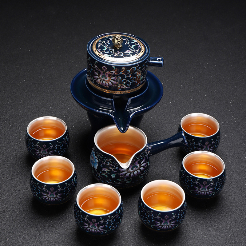 Bộ tách trà mạ bạc Jingdezhen Bộ trà Kung Fu gia đình Dụng cụ pha trà tự động Hộp quà tặng cao cấp
