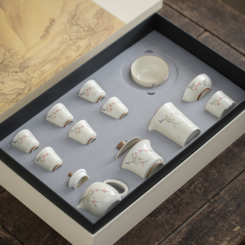 Bộ ấm trà vẽ tay tráng men có nắp ấm trà hộp quà cao cấp dụng cụ trà Kung Fu gia dụng bằng gốm sứ lưu niệm