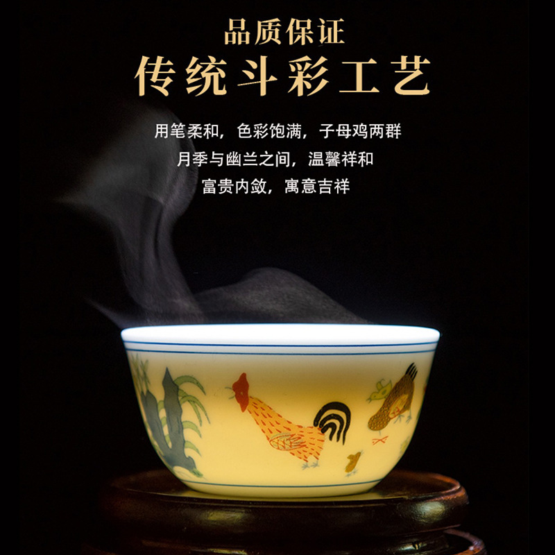 Bộ ấm chén trà Kung Fu gốm sứ Cảnh Đức Trấn, chén trà De Ding Ming Chenghua Doucai, chén thưởng trà, chén đơn.
