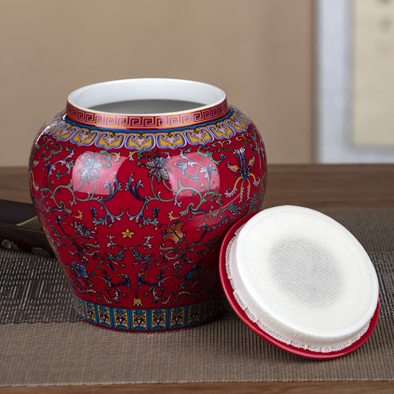 Bình đựng trà gốm sứ, bình đựng đồ sứ tráng men, bình đựng đồ dùng gia đình cao cấp kiểu cung đình, bình kín