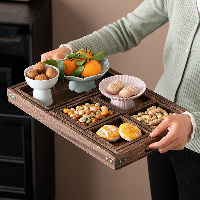 Khay đựng trái cây paulownia, khay đựng cà phê phòng khách gia dụng, khay đựng trái cây ăn vặt kiểu Trung Quốc, khay đựng trái cây, khay đựng bánh ngọt trà chiều
