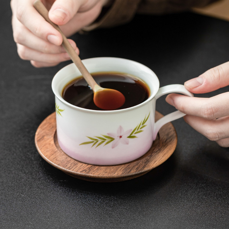 Cốc trà gốm sứ màu tím gradient cốc cà phê mơ mộng khóa Yan trộn cốc nước cốc mới Trung Quốc vẽ tay cốc cốc và đĩa bộ