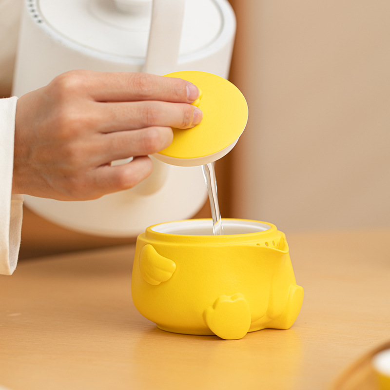 Vịt đổ xăng, cốc khách nhanh, bộ trà du lịch, bộ trà gốm sứ cầm tay một ấm ba cốc, bộ trà Kung Fu cắm trại ngoài trời