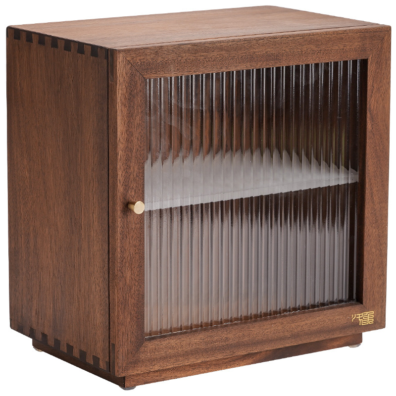 Bàn trà để bàn, tủ góc, Bộ trà, tủ đựng trà, tủ gỗ nguyên khối chống bụi, tủ nhỏ óc chó có đèn, tủ đựng đồ