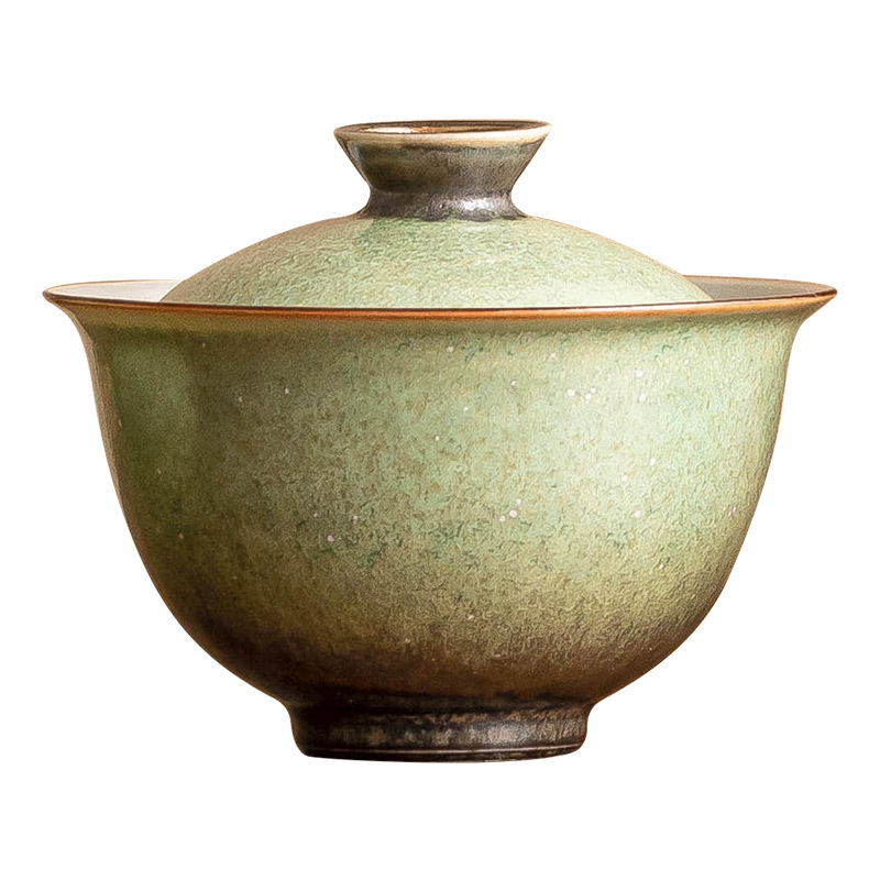 Bát pha trà gốm sứ lò nung, bầu trời đầy sao xanh, bát có nắp đậy, cốc trà, bộ trà kung fu cổ điển làm bằng tay, đơn không nóng