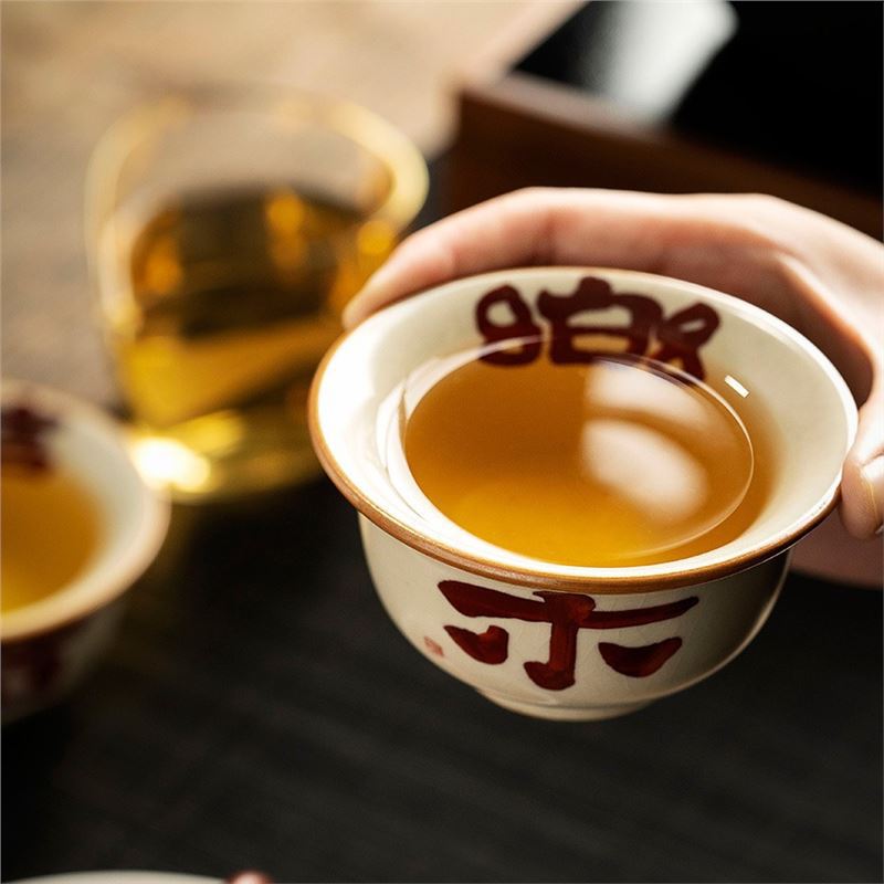 Cốc trà Ruyao cốc gốm sứ niềm vui chủ nhân cốc tay ép chuyên dụng cá nhân cốc trà trà Kung Fu cao cấp cốc đơn bán buôn