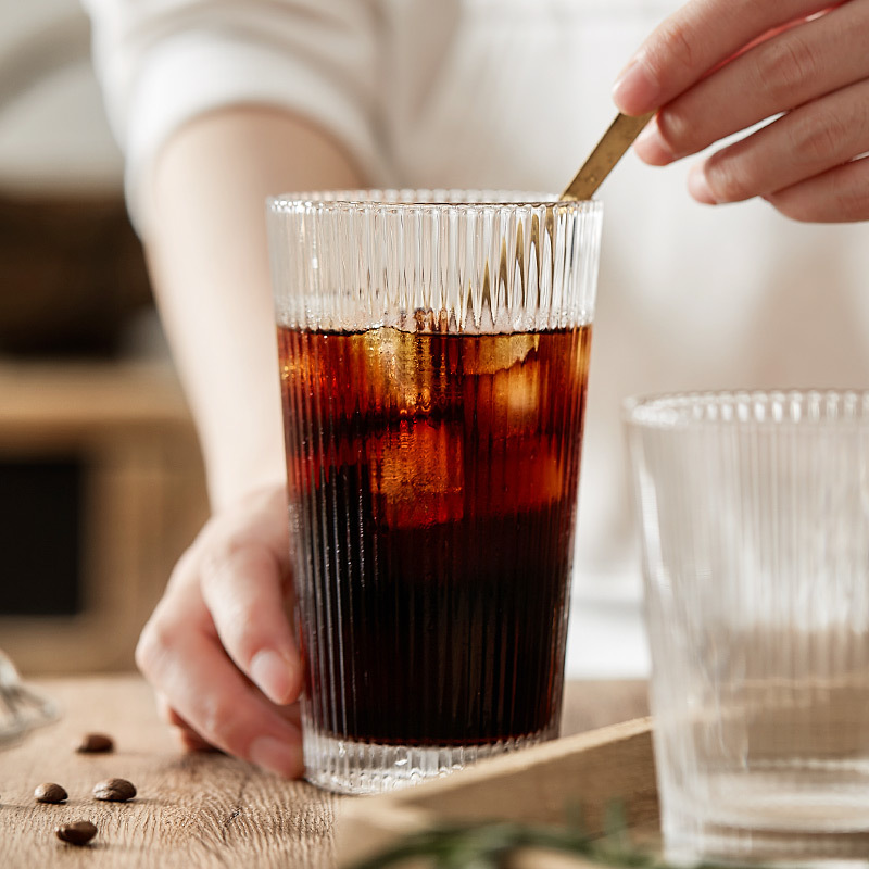 Cốc thủy tinh nổi tiếng trên mạng Cốc nước trái cây phong cách ins Cốc sữa Họa Tiết Dọc sáng tạo Cốc cà phê Cốc nước trong suốt gia dụng Cốc trà