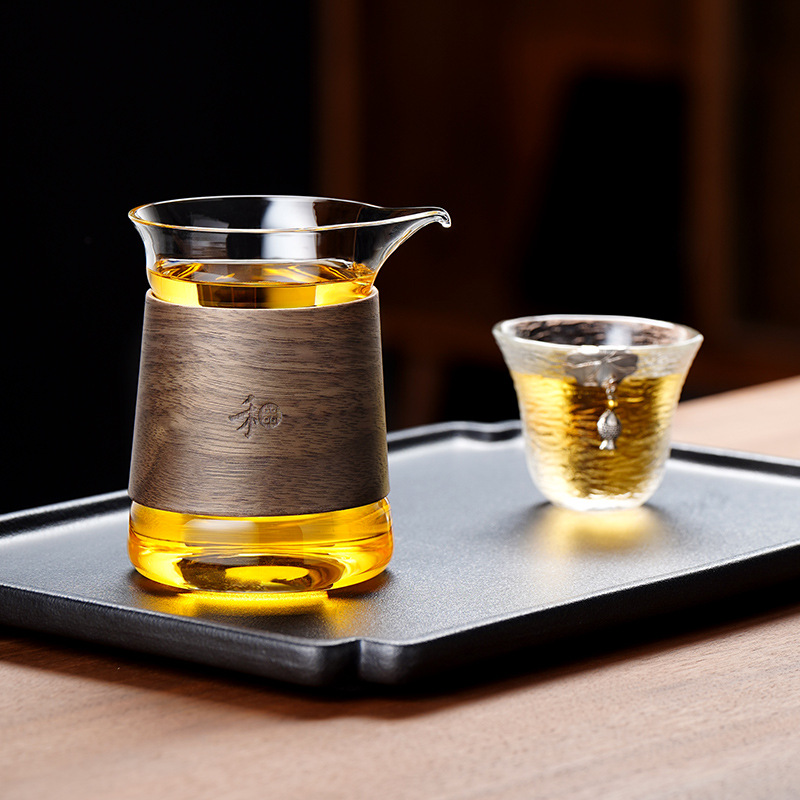 Cốc thủy tinh cao cấp Juyoujia Đài Loan Heqi Bộ tách trà dày chịu nhiệt độ cao Bộ lọc trà biển