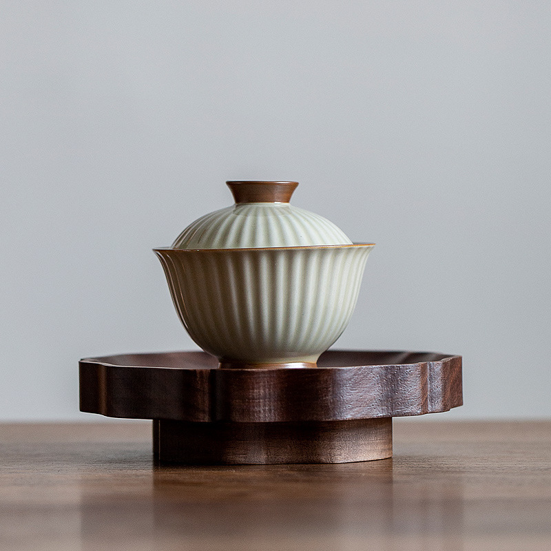 Ấm cao chân Gỗ Óc Chó đựng bát có nắp gia dụng Khay đựng ấm trà khay đựng đồ uống trà Kung Fu kiểu Trung Quốc phụ kiện bàn pha khô