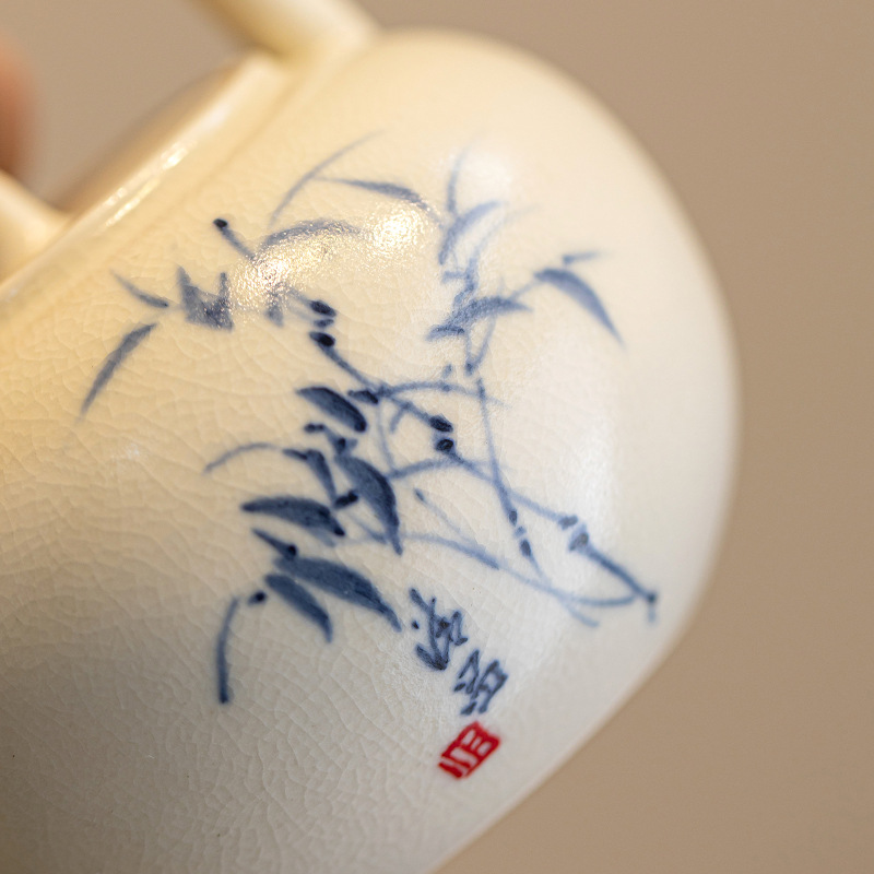 Ấm pha trà tráng men soda ấm tay cầm bên cạnh bằng tre ấm trà gia dụng ấm trà gốm sứ ấm đơn bộ trà Kung Fu Trung Quốc