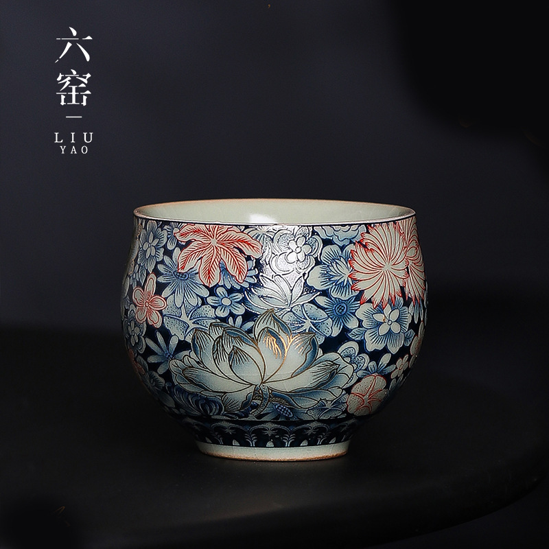 Tianqingru Kiln Mở tách trà Kung Fu màu xanh và trắng, cốc chủ nhân gốm sứ, cốc trà đơn retro, tách trà cá nhân