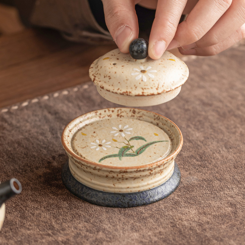 Ấm trà đỏ đá lửa trắng xanh có nắp đậy ấm trà màu vàng vẽ tay hoa cúc nhỏ có nắp đậy phụ kiện trà đạo gia dụng đế lót ly trà giá đỡ