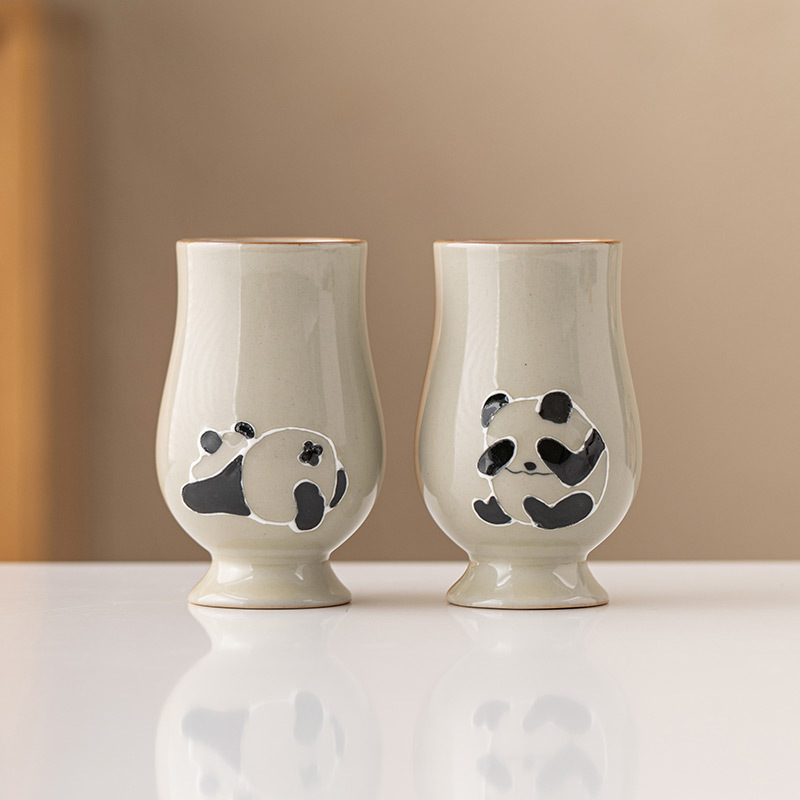 Đống tro cây, gấu trúc chạm khắc, tách hương thơm, tách trà Kung Fu vẽ tay, tách chủ nhân, bộ trà gốm sứ, tách trà