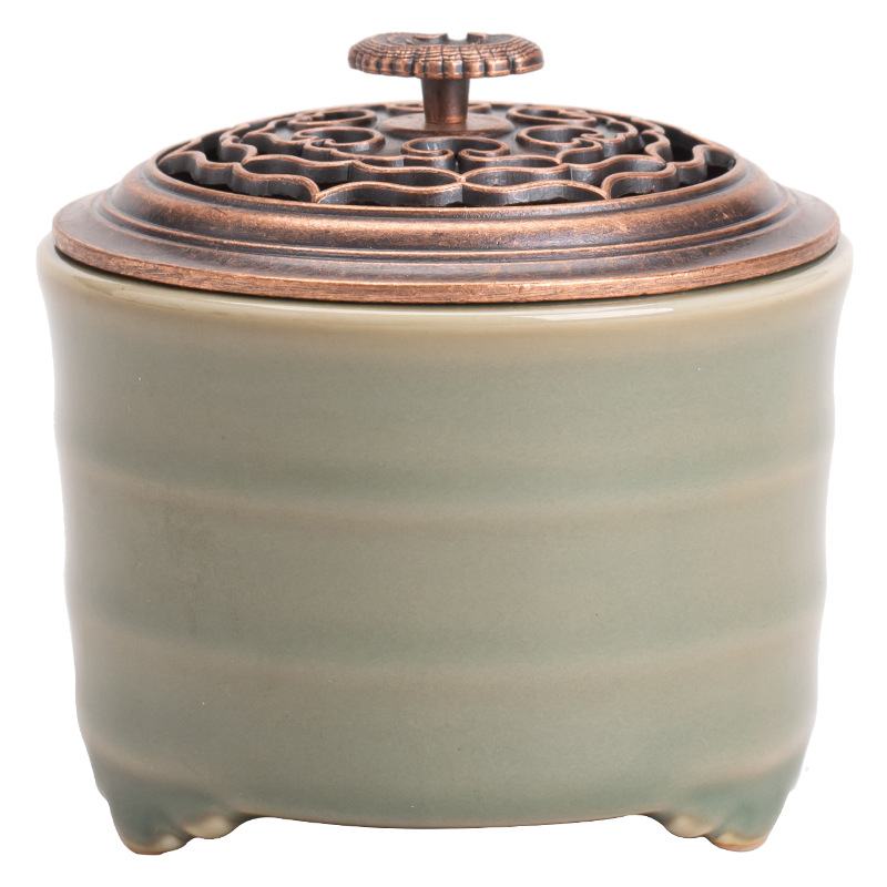 Lư Hương Linh Chi men ngọc Yue Kiln Lư hương gốm sứ nhỏ Lư Hương trang trí để bàn Lư Hương phụ kiện hộp quà