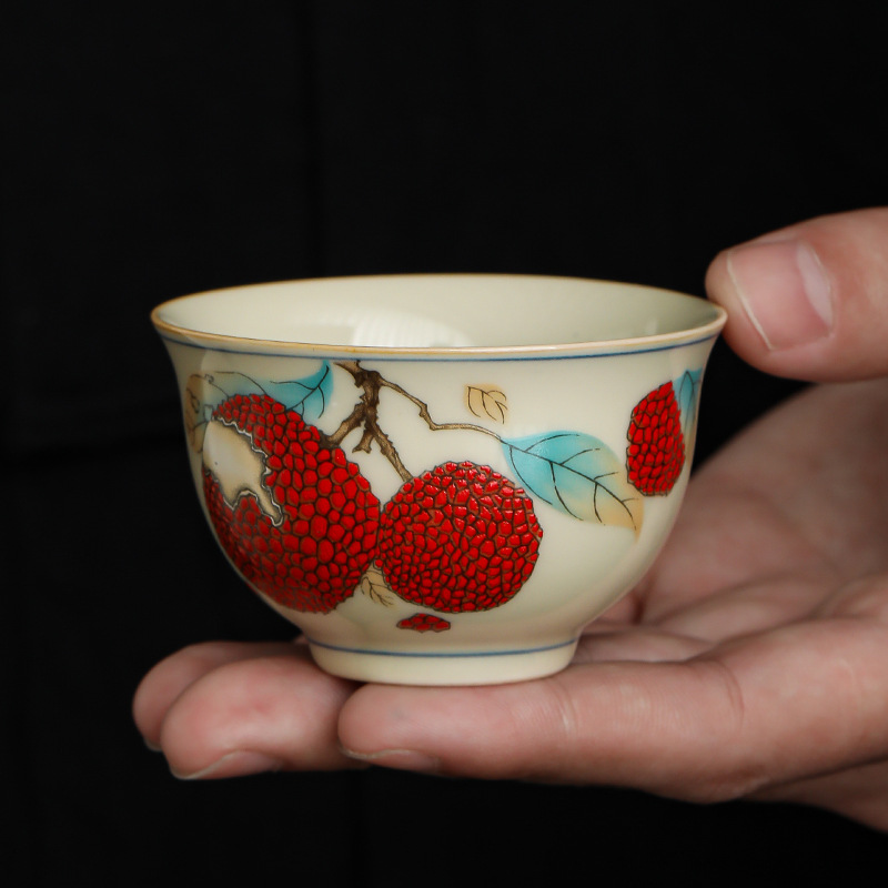 Cốc trà kungfu vải thiều gốm cốc đơn cốc đơn cốc uống một người kiểu Trung Quốc cao cấp cốc uống trà văn phòng gia dụng
