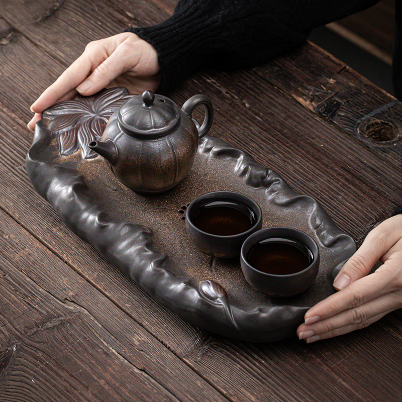 Khay trà Yiyiqinglian khay trà tráng men sắt mạ vàng kiểu Nhật, ngăn chứa nước và thoát nước gia dụng, Khay trà bàn trà