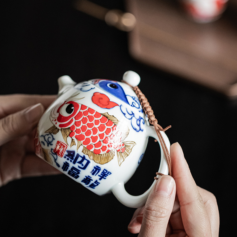 Ấm Trà Cá Rồng Kiểu Trung Quốc ấm trà Trứng Rồng ấm trà gốm sứ dung tích lớn ấm trà lọc lỗ bóng bát trà Bộ trà Kung Fu