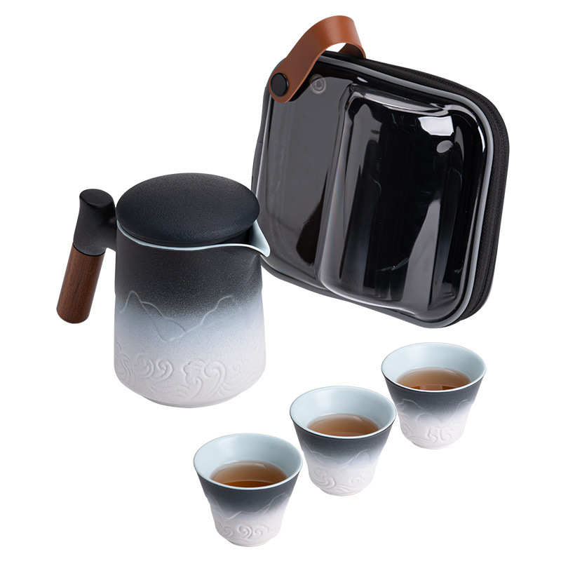 Bộ trà du lịch gradient di động bộ nhỏ cốc khách nhanh ngoài trời di động một ấm ba cốc cốc gốm sứ ấm pha trà