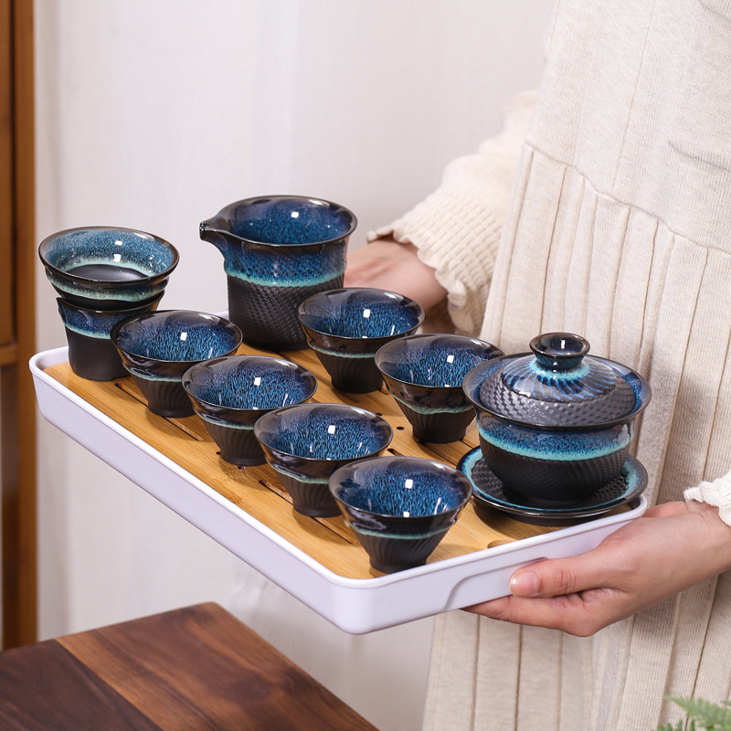 Bộ dụng cụ pha trà Tianmu Lò nung thay đồ gia dụng khay trà phòng khách văn phòng 2024 mẫu mới bát đựng quà tặng