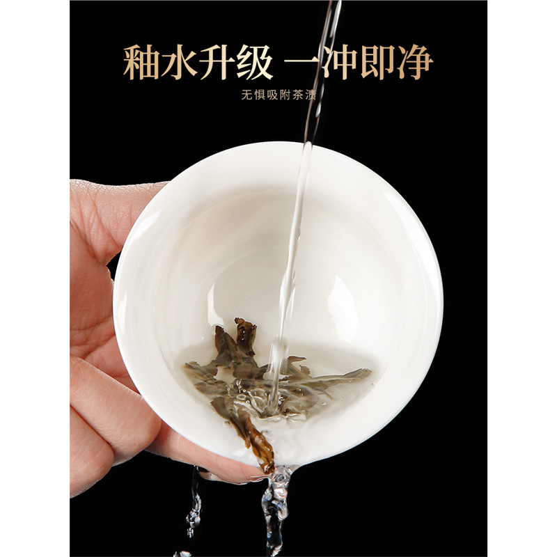 Bộ ấm trà Kung Fu bằng sứ trắng ngọc bích cốc trà có nắp đậy cao cấp cho khách văn phòng dùng trong phòng khách