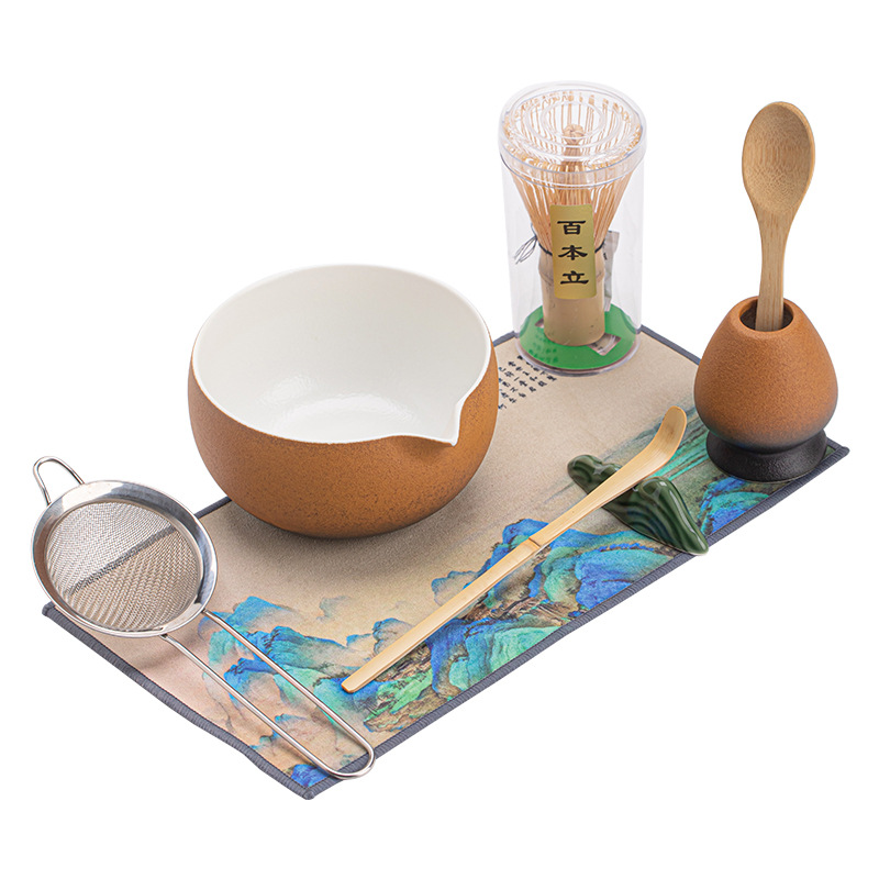 Bộ tám món Matcha cổ điển, gốm sứ Gradient, trà đạo đặt hàng kiểu Nhật, khuấy, bộ dụng cụ pha trà, bình trà, bàn chải trà, bát trà