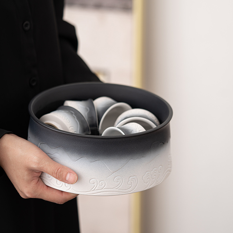 Sơn Hải Quan Trà Rửa Gốm thô Thùng bã trà cực lớn Dụng cụ rửa chén đựng trà dung tích lớn Dụng cụ Rửa Trà Thùng nước thải