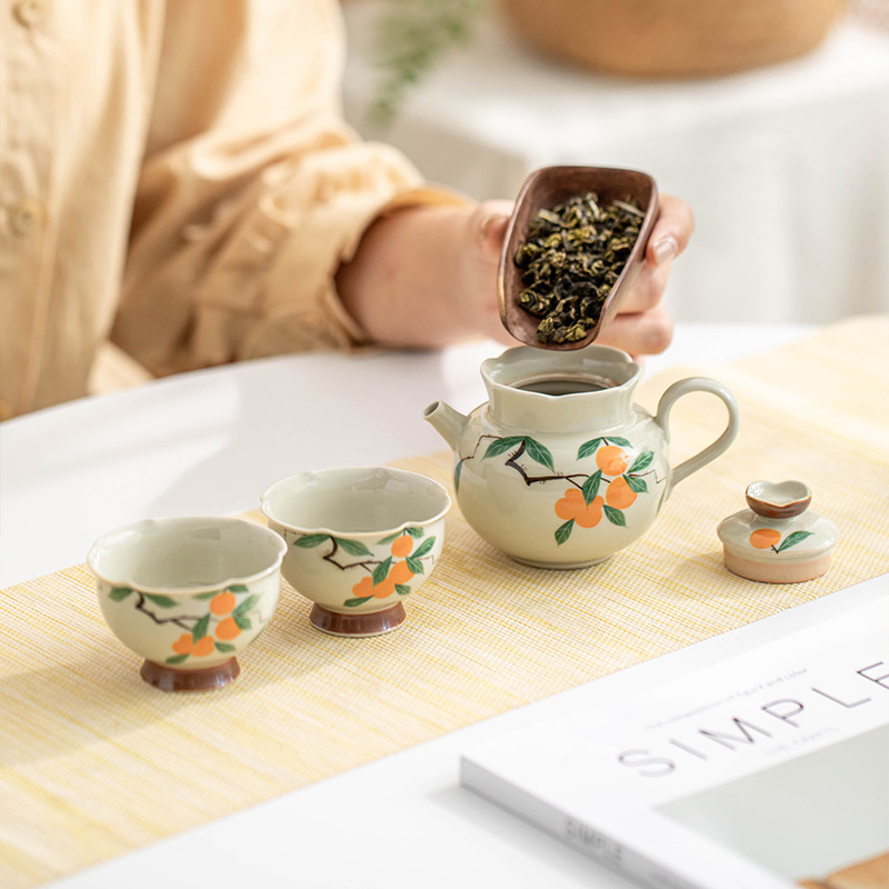 Bộ ấm trà du lịch gốm sứ vẽ tay tặng quà dùng cho cá nhân Ấm pha trà ngoài trời một ấm hai cốc cầm tay ấm pha trà gia dụng
