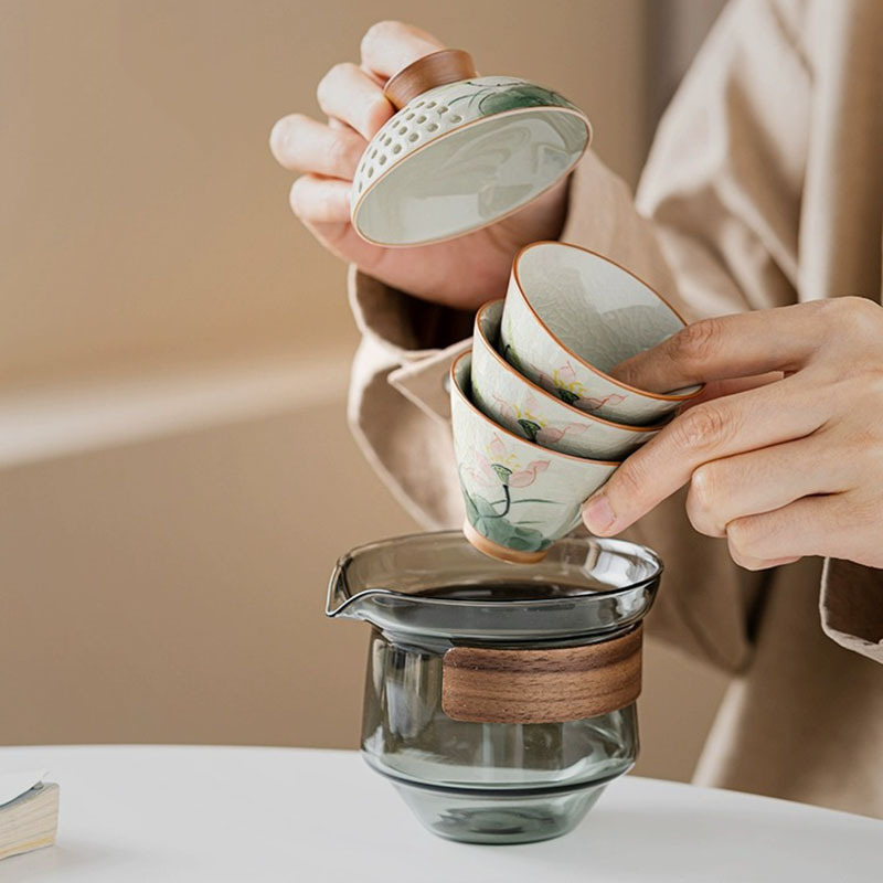 Bộ trà du lịch vẽ tay cốc khách nhanh kinh doanh cá nhân một Bình Ba cốc ngoài trời di động cốc trà Kung Fu bán buôn