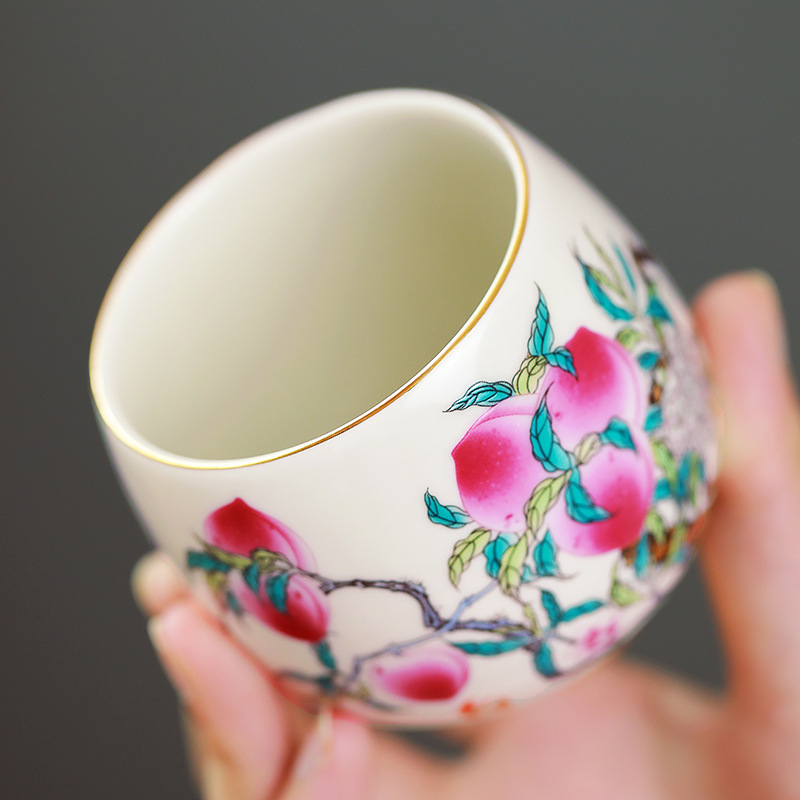 Cốc thiền trong gốm sứ Cửu đào hoa sen lựu anh túc long trứng gia đình quốc triều pha trà chủ cốc