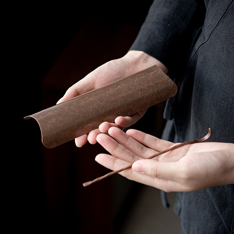 Trà thủ công bằng đồng đỏ, muỗng cà phê, bộ trà hai mảnh, sen trà rèn thủ công, bộ trà Kung Fu Nhật Bản