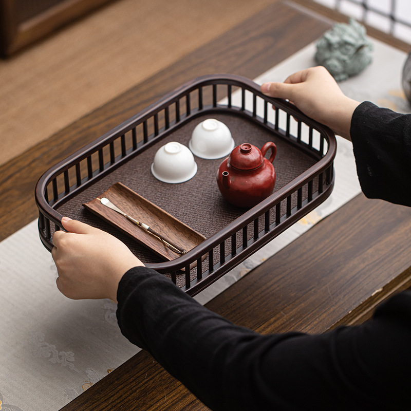 Màu óc chó tre giỏ đựng hình chữ nhật đĩa trái cây hộ gia đình bộ trà đặt giỏ đơn giản khay trà phòng khách khay ăn nhẹ