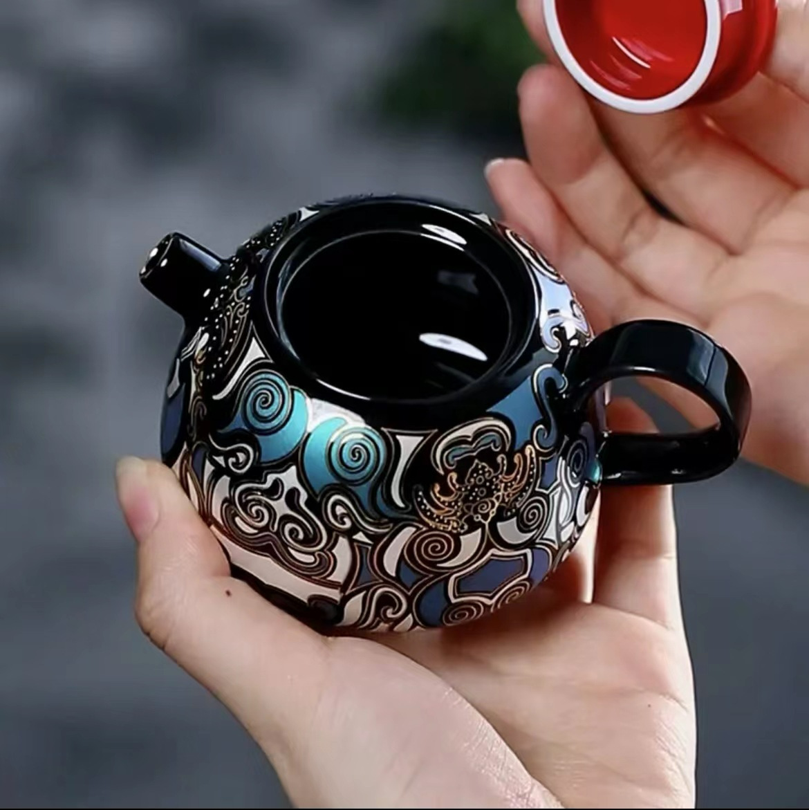 Ấm trà háu ăn màu tương phản công nghệ cọ xát sai màu vàng bạc ấm pha trà Kung Fu cỡ nhỏ bộ trà gốm sứ kiểu Trung Quốc ấm đơn gia dụng