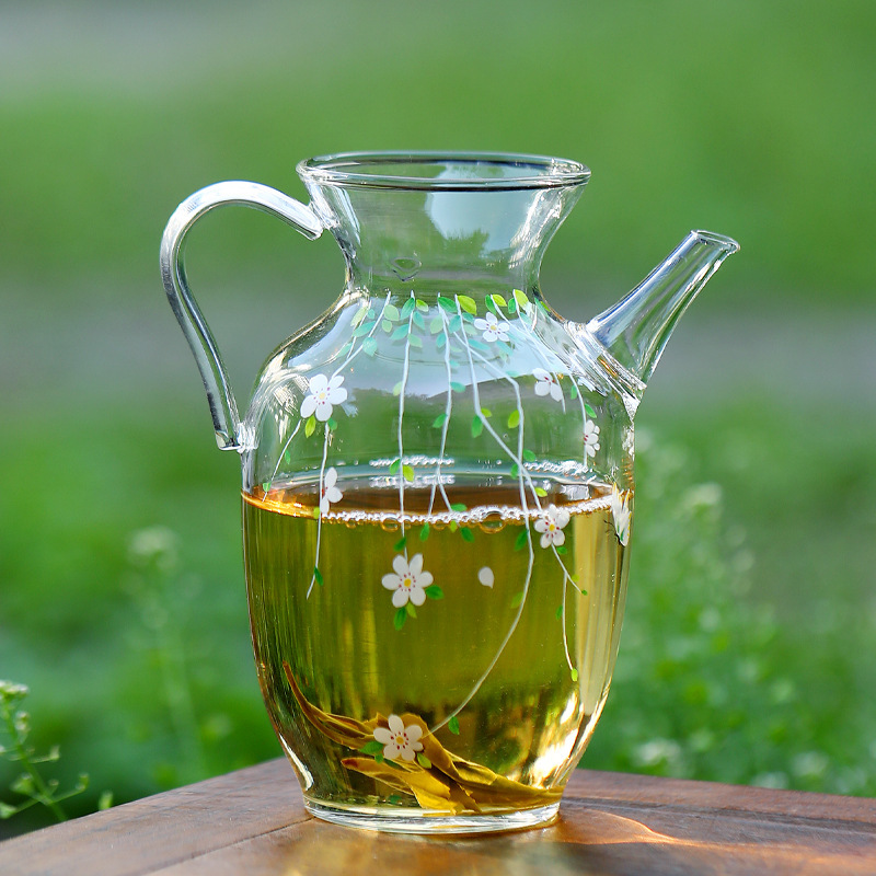 Dụng cụ pha trà Kung Fu nhỏ tươi mát ấm trà giả thời nhà Tống ấm trà xanh thủy tinh borosilicat cao ấm trà ấm đơn