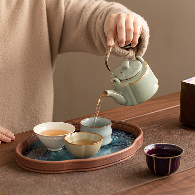 Bộ dụng cụ trà du lịch năm lò nung nổi tiếng, một ấm bốn cốc, túi xách đựng đồ pha trà cắm trại ngoài trời
