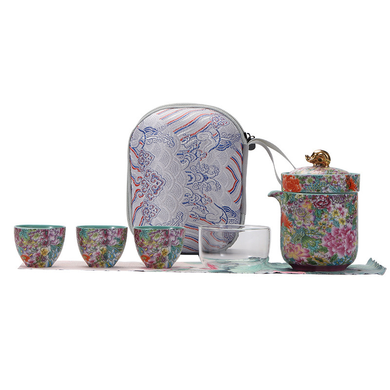 Men du lịch ngoài trời bộ trà kung fu bộ lọc lót một nồi bốn cốc nhanh cốc trà thủy tinh