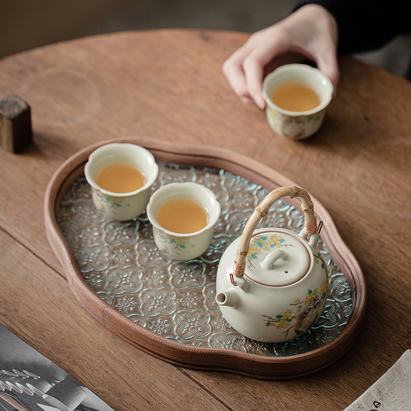 Khay pha khô thủy tinh hoa Thu hải đường, khay pha trà loại nhỏ, khay đựng trà, khay đựng trà, khay đựng trà, khay đựng hoa quả khô, khay đựng đồ