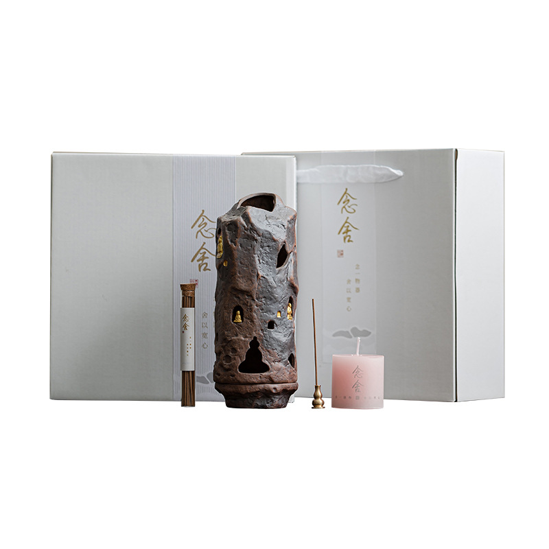 Bộ lư hương ngàn phật đất đá cũ, bộ lư hương gốm sứ sáng tạo, chân nến, lư hương, đồ trang trí trà đạo, quà tặng cầm tay