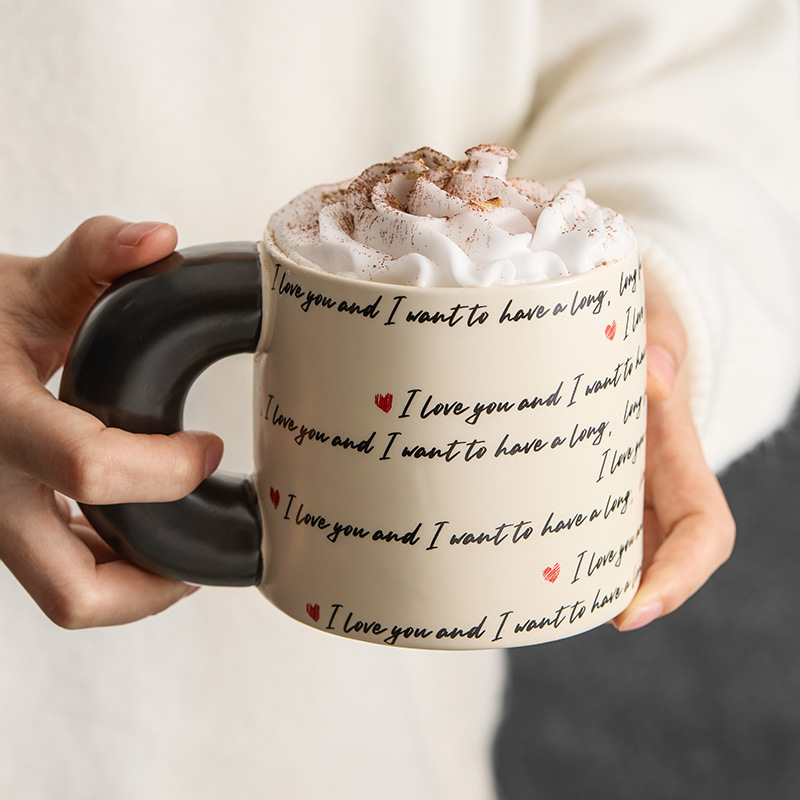 Cặp đôi tai lớn cốc gốm sứ văn phòng tại nhà cốc cao cấp sáng tạo tiếng Anh cốc nước latte nghệ thuật cốc cà phê