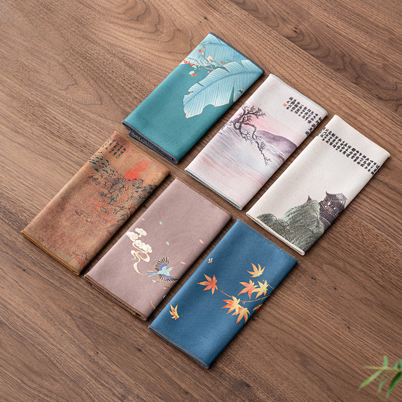 Khăn trà sơn khăn trải bàn dày dặn cao cấp thấm nước phụ kiện bộ trà kungfu Trung Quốc ấm trà khăn lau khăn trải bàn