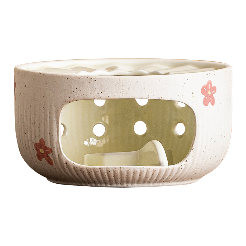 Quạt chạm khắc hình hoa chuông bếp ấm trà gốm sứ nến cồn nấu trà bếp đun trà dụng cụ đun trà chân đế đun ấm trà