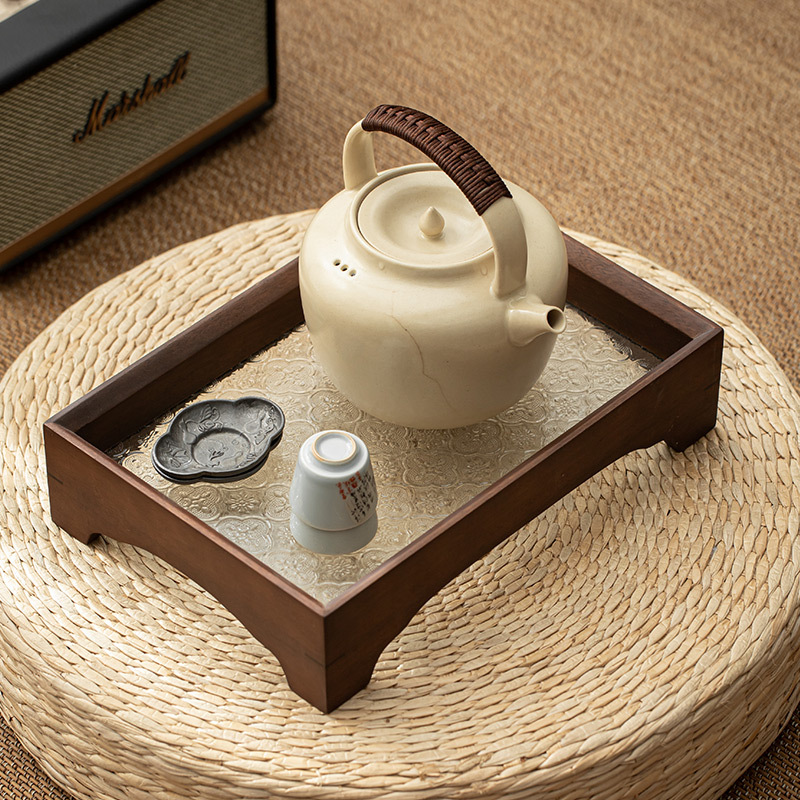 Khay đựng đồ bằng kính Gỗ Óc Chó Khay đựng đồ Lưới Cửa Sổ sáng tạo khay đựng tay cầm Bộ trà Kungfu gia dụng Bàn trà loại nhỏ