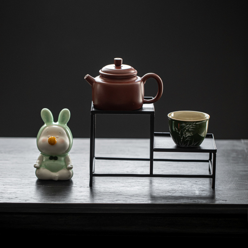 Giá trưng bày Bộ trà bằng sắt nghệ thuật sang trọng nhẹ, giá để đồ Bộ trà bằng sắt thủ công, Giá để đồ Bogu, tách trà, giá ấm trà