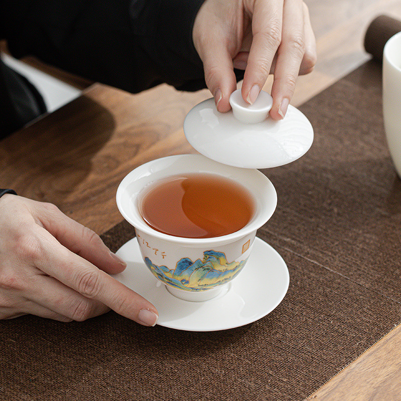 Bộ trà sứ trắng Đức Hoa Bộ trà sứ ngọc bích mỡ cừu gia dụng đơn giản Bộ trà Bộ trà Kung Fu hộp quà