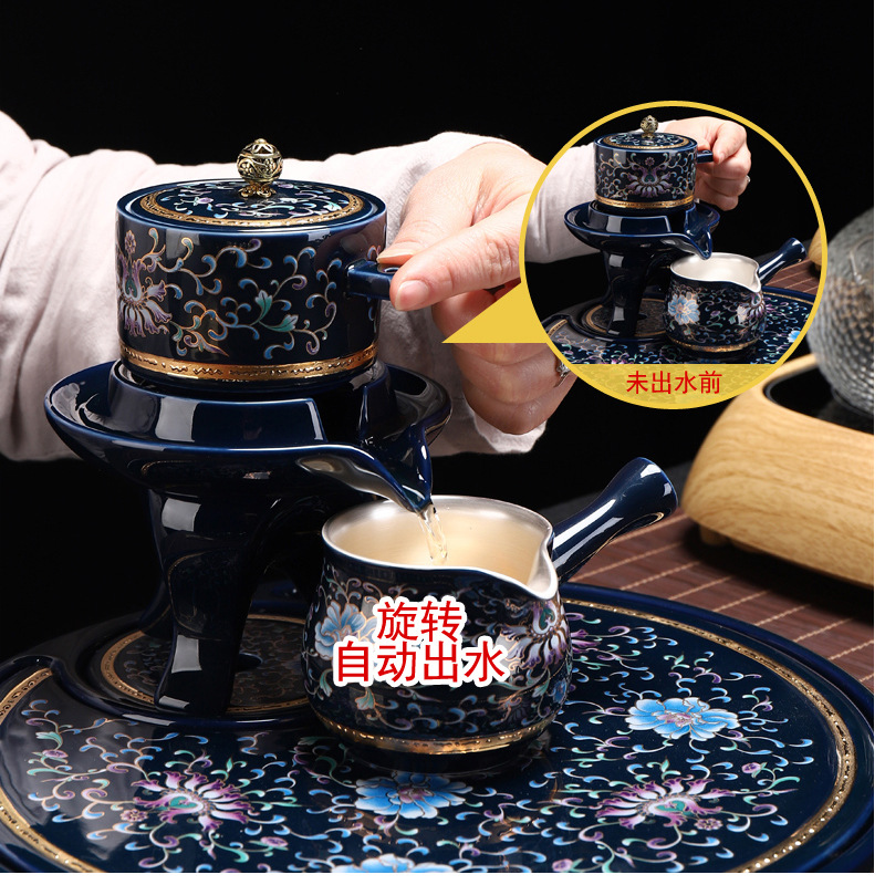 Bộ tách trà mạ bạc Jingdezhen Bộ trà Kung Fu gia đình Dụng cụ pha trà tự động Hộp quà tặng cao cấp