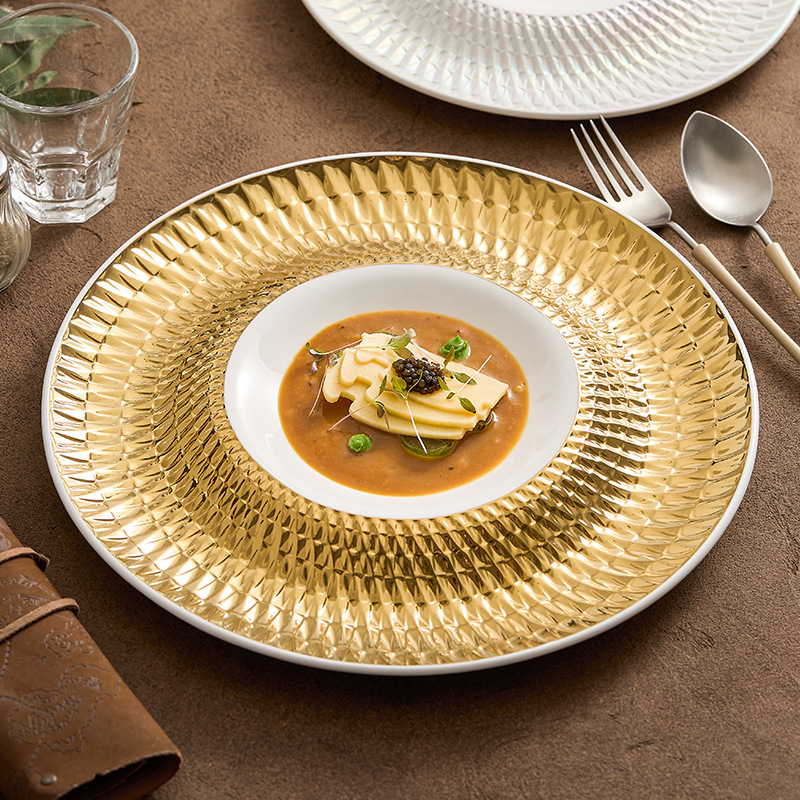 Đĩa tròn gốm sứ Con đường bóng xoáy Đĩa gia dụng Đĩa ăn nhẹ sang trọng cao cấp Đĩa ăn tối Nhà hàng khách sạn Đĩa núi lửa thương mại