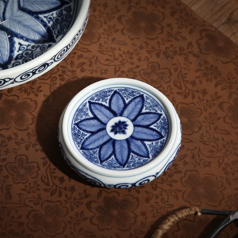 Đế khay trà xanh và trắng cổ điển Jingdezhen, nắp đĩa sứ, đế lót ly cao cấp, tấm cách nhiệt, tấm trà, trà đạo