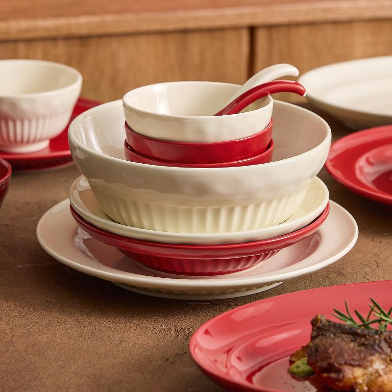 Bộ bát đĩa lễ hội, bát đĩa gia dụng sáng tạo tân gia, nhà mới, bộ đồ ăn quà tặng, bát đĩa giá trị cao, bát đĩa súp